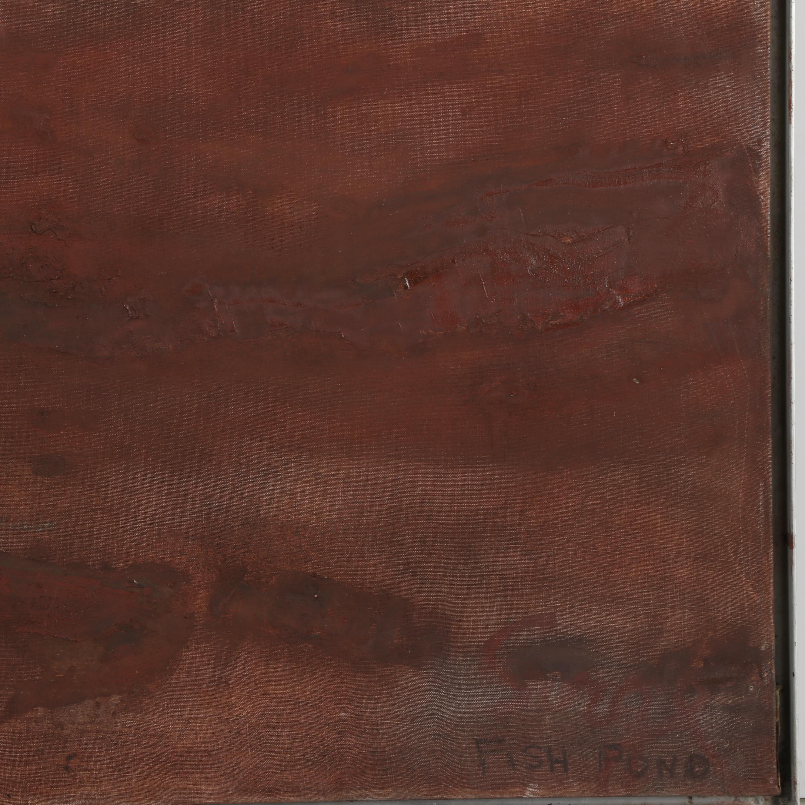 Walter Sorge Large-Scale Oil Painting "Fish Pond," Late 20th Century