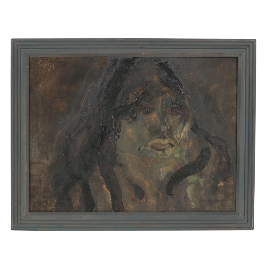 Walter Sorge Portrait Oil Painting of Woman, Late 20th Century