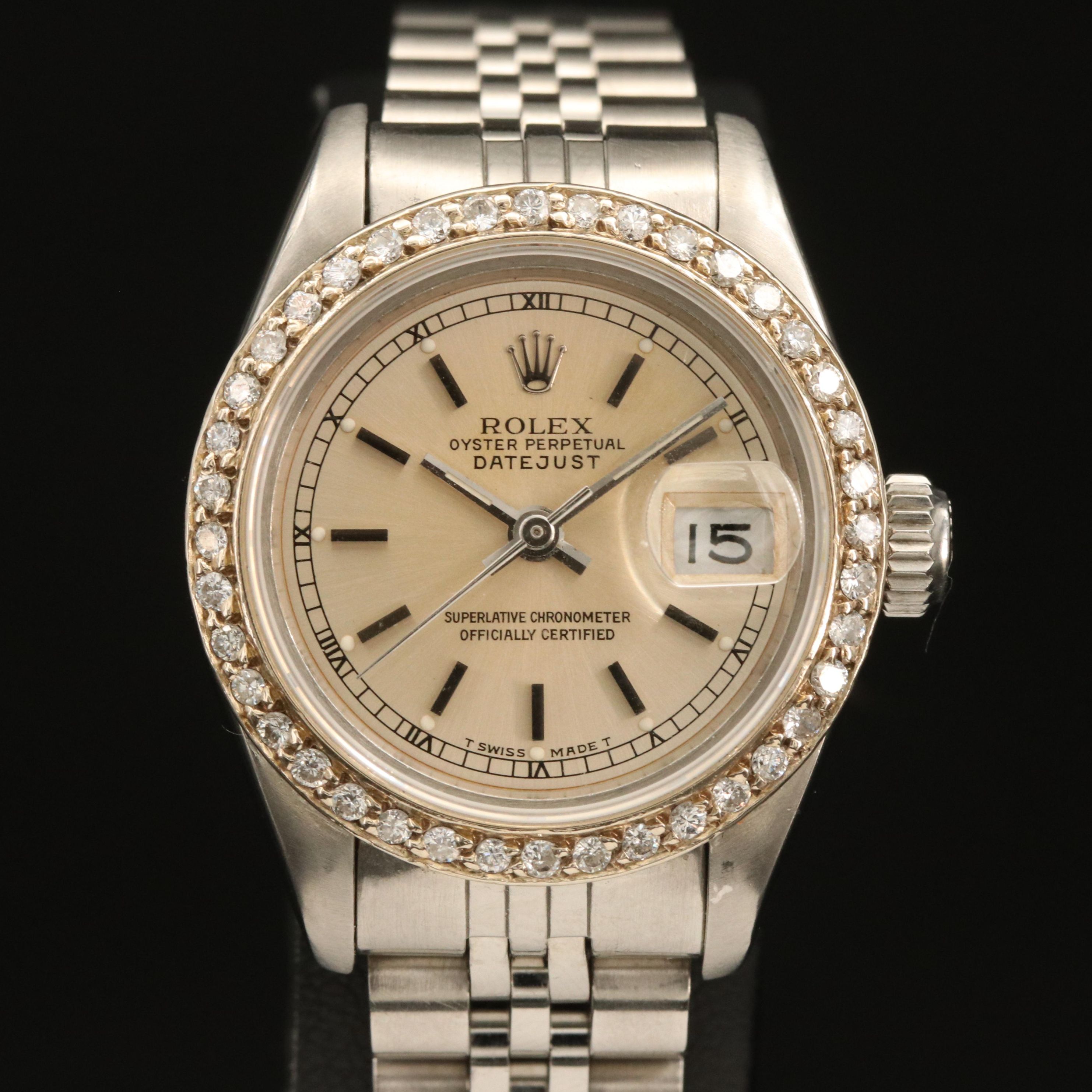1986 Rolex Datejust 14K and Stainless Steel Diamond Bezel Watch