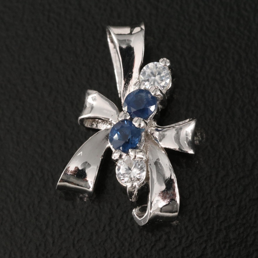 Sterling Silver Sapphire and Zircon Ribbon Pendant