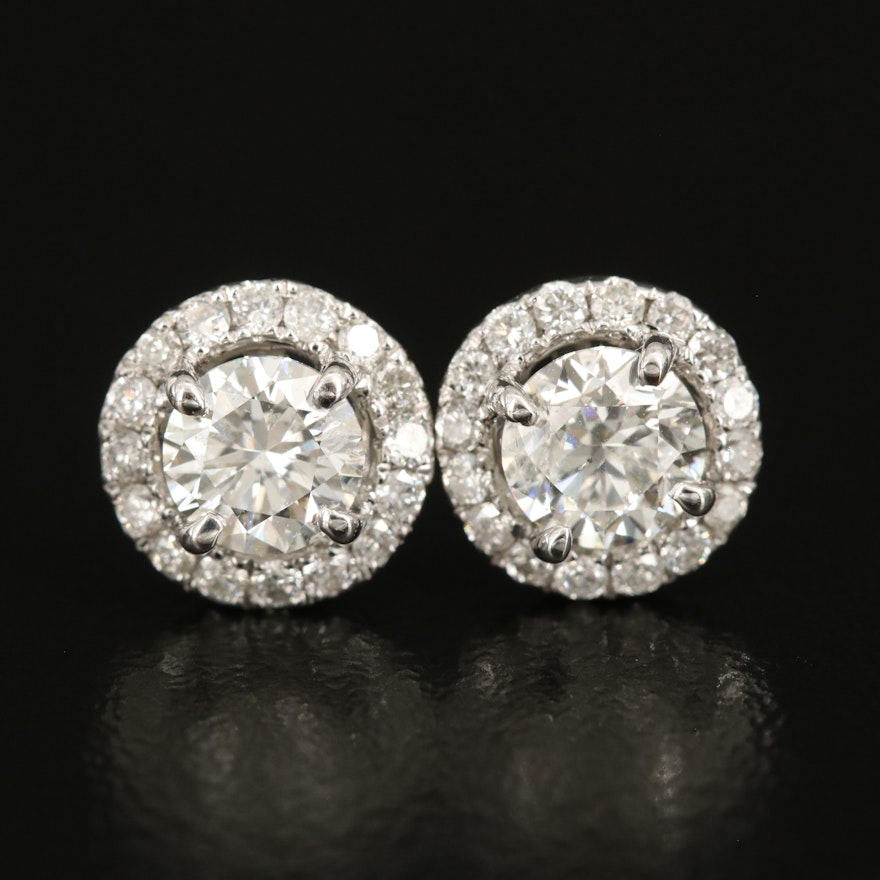 14K 1.00 CTW Diamond Stud Earrings with 0.27 CTW Diamond Halos