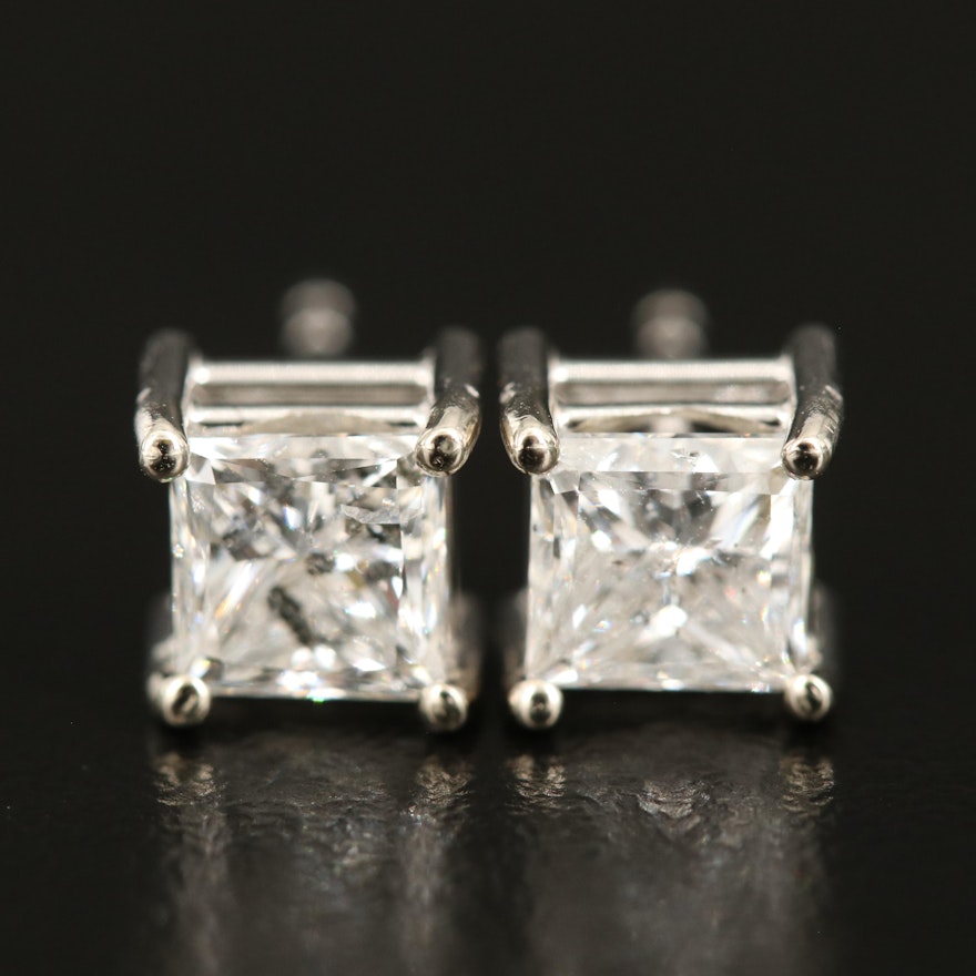 14K 2.04 CTW Princess Diamond Stud Earrings