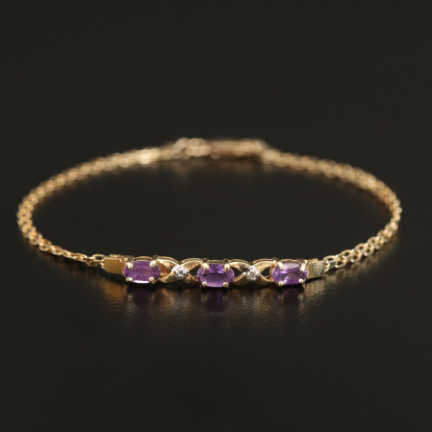 10K Amethyst and Diamond Bracelet