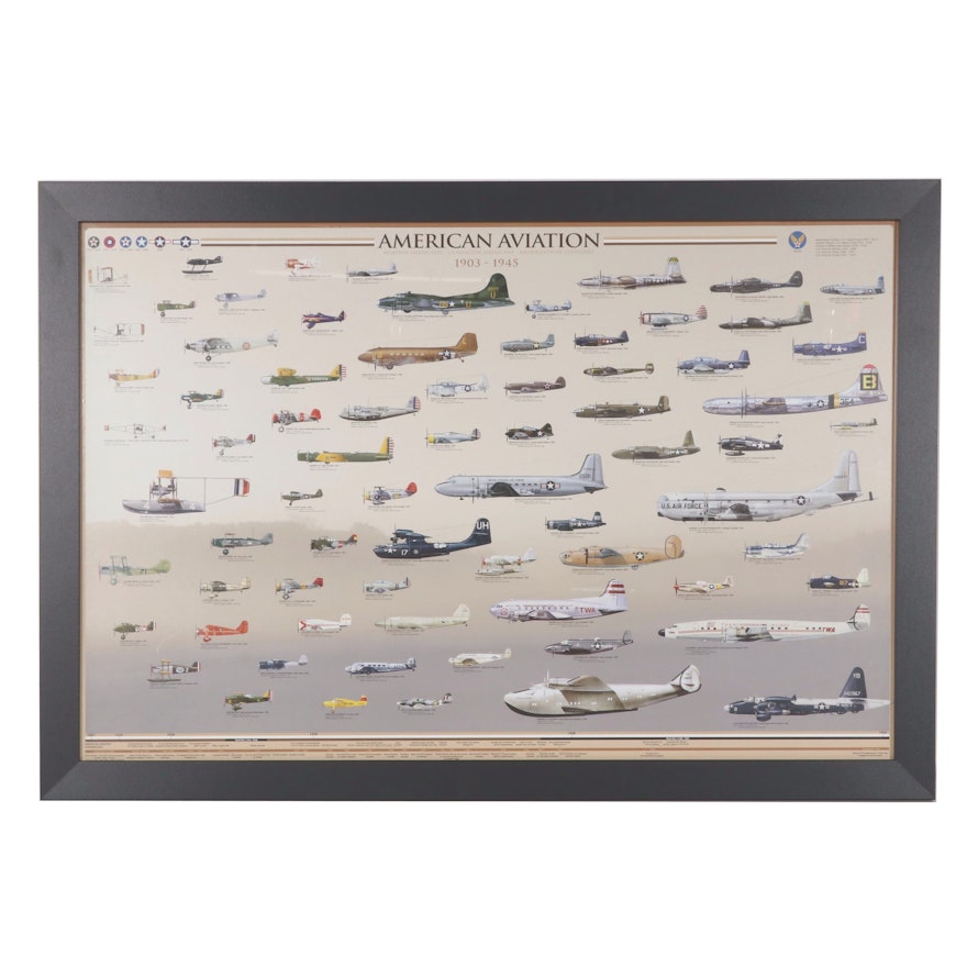 Offset Lithograph Illustration of American Aviation 1903 - 1945, 21st Century