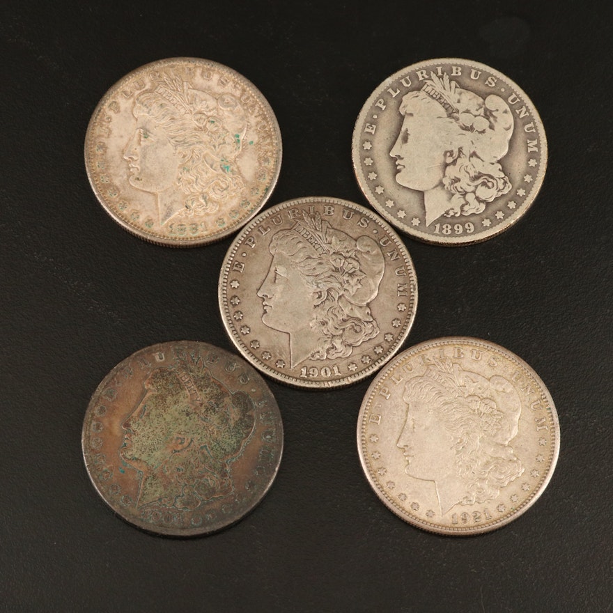 Five Morgan Silver Dollars