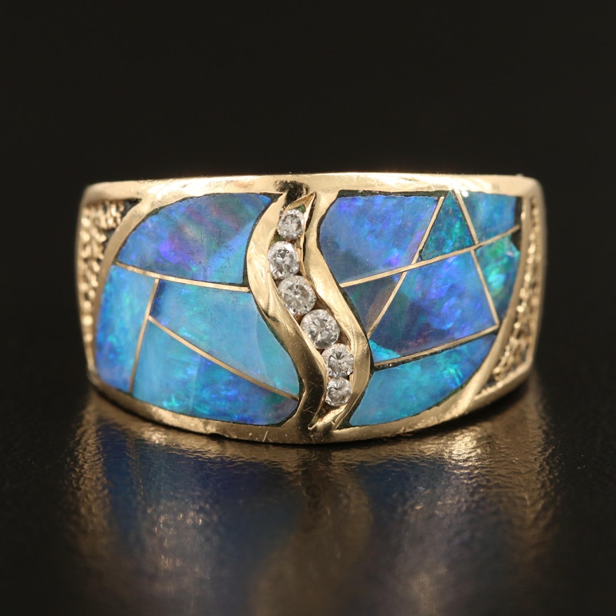 14K Opal Inlay and 0.10 CTW Diamond Ring