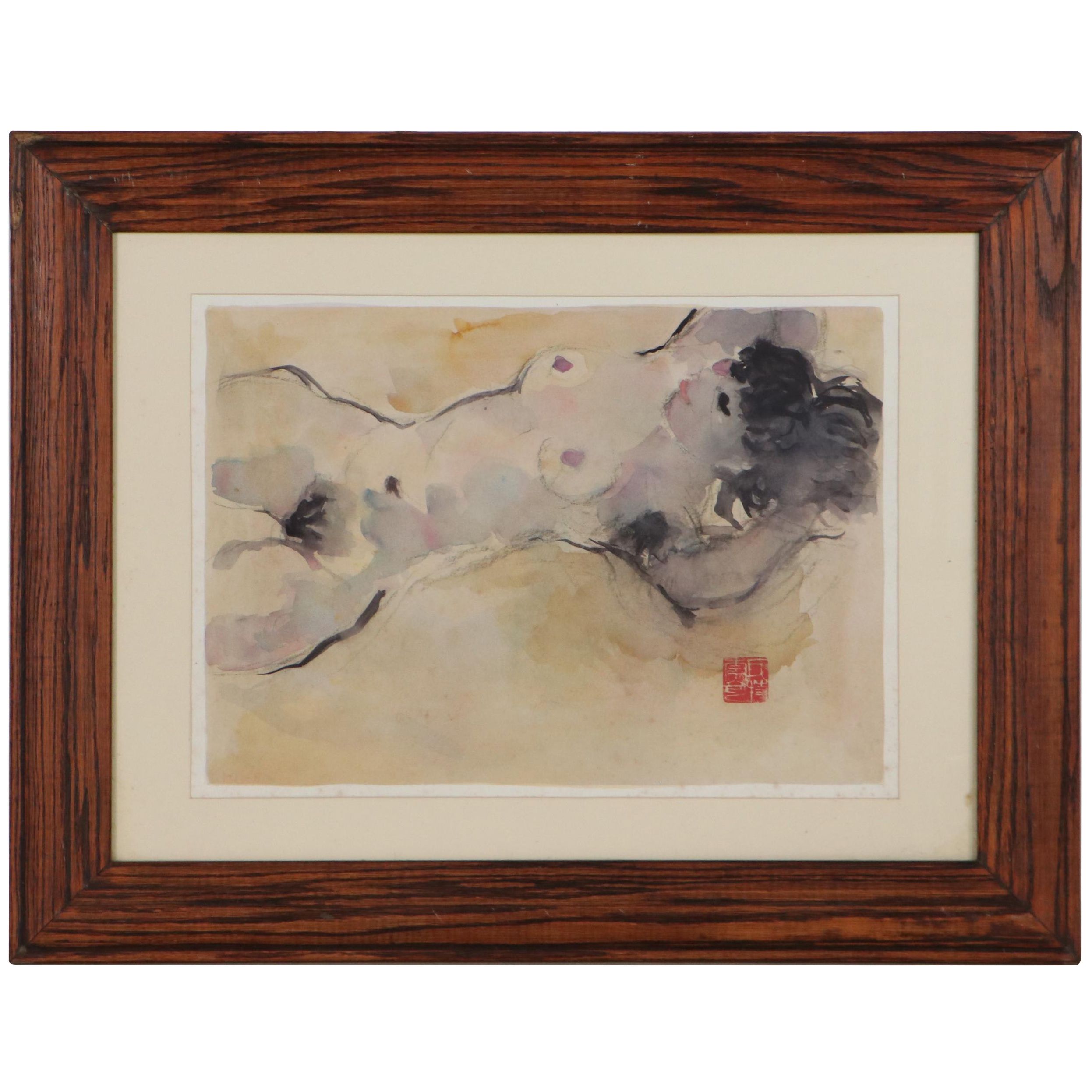 Walter Sorge Watercolor Painting "Reclining Nude," Late 20th century