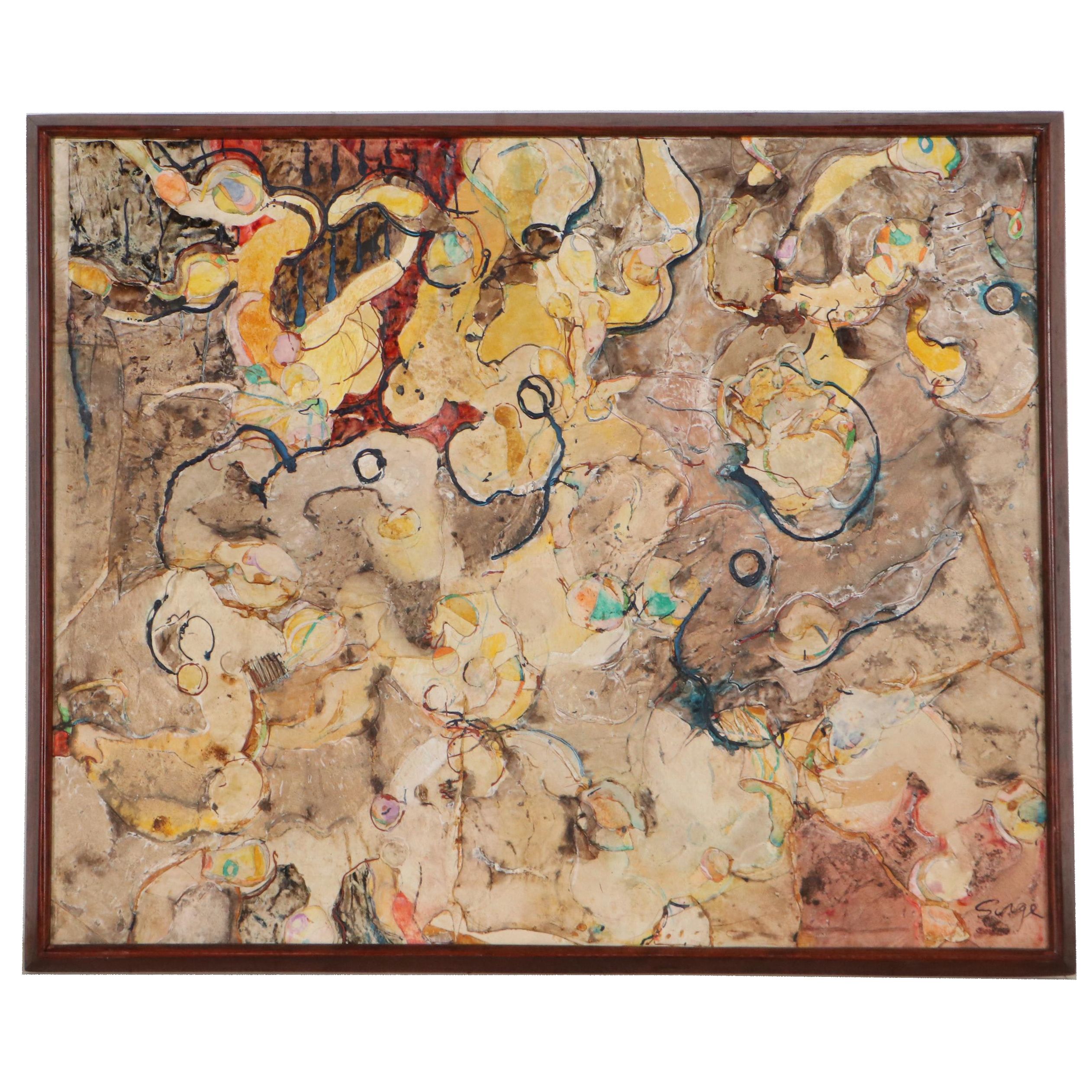 Walter Sorge Abstract Mixed Media Painting of Dancing Figures, 1960-1980