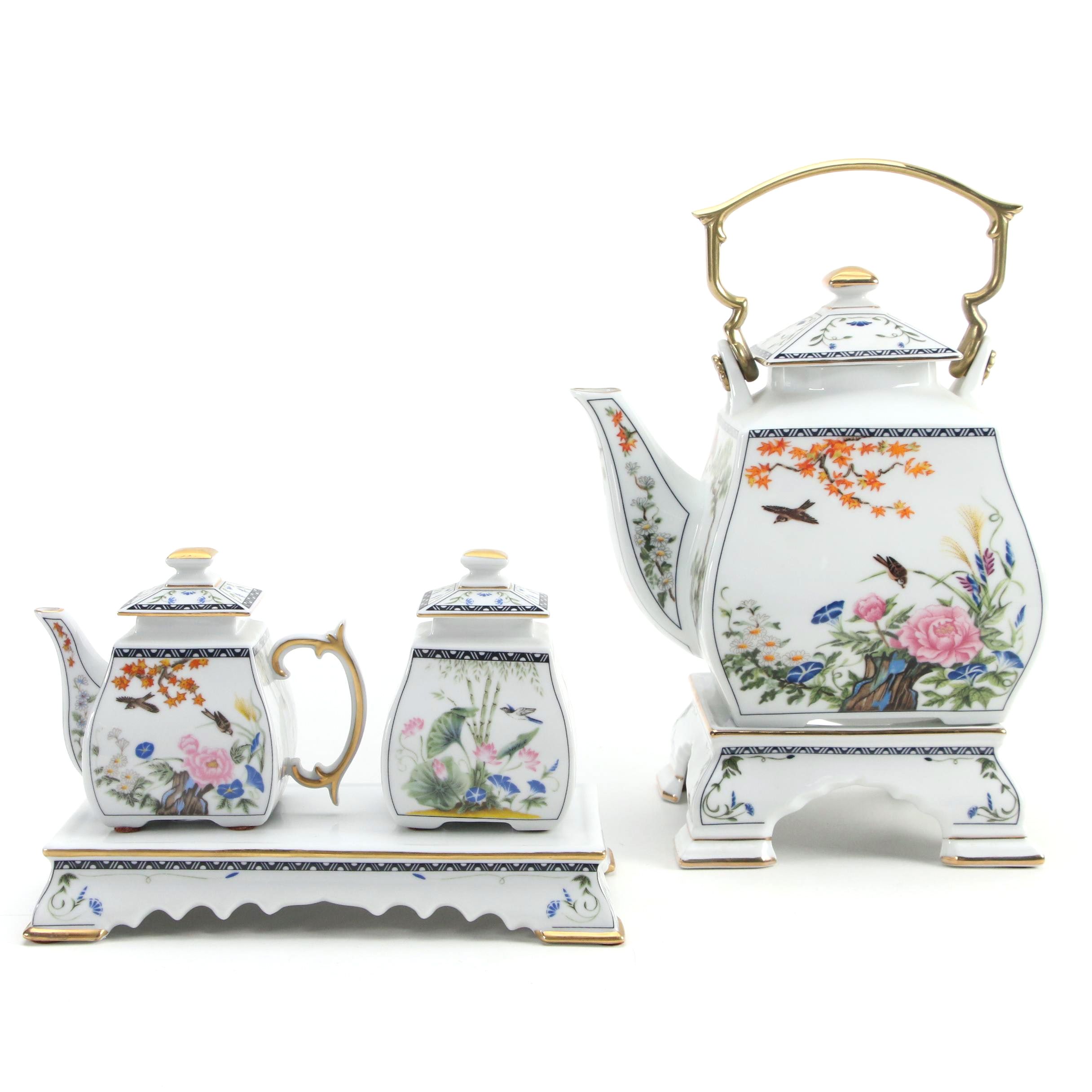 Franklin Mint "Birds and Flowers of the Orient" Porcelain Tea Set, 1986