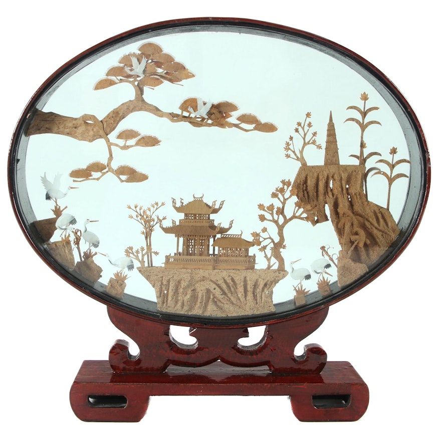 Japanese Carved Cork Diorama, Late 20th Century