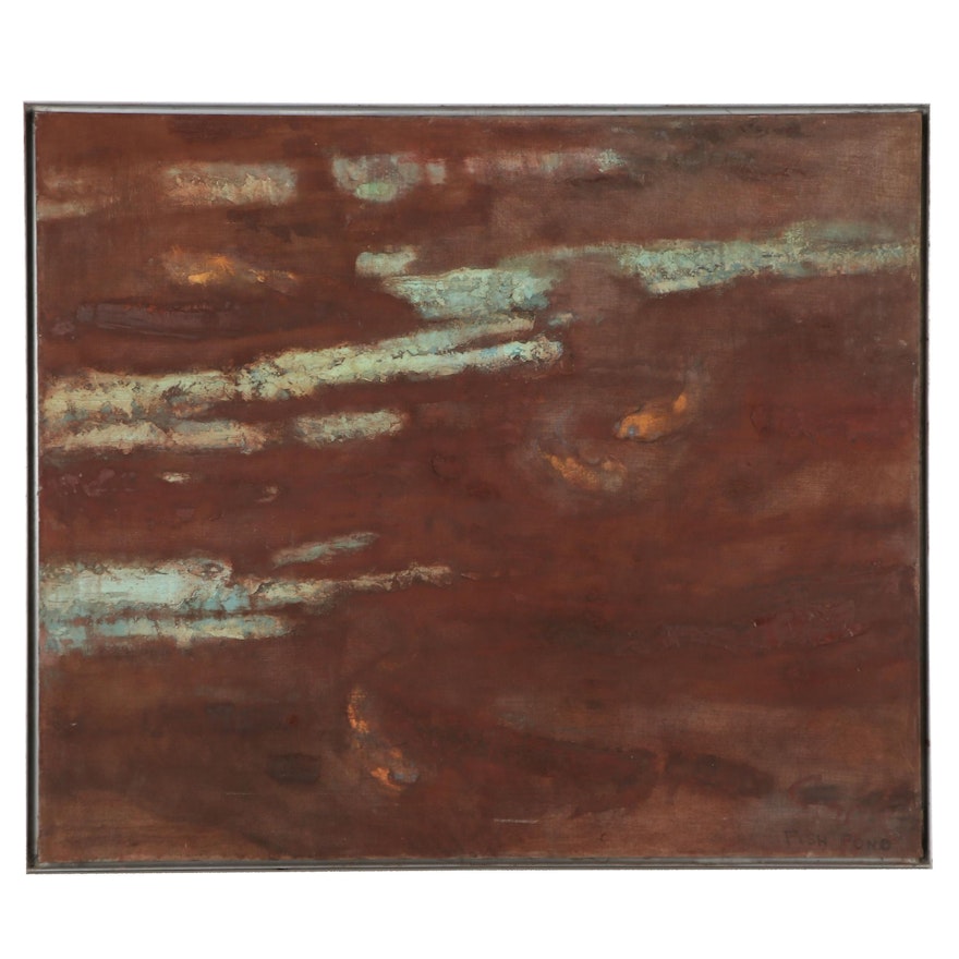 Walter Sorge Large-Scale Oil Painting "Fish Pond," Late 20th Century