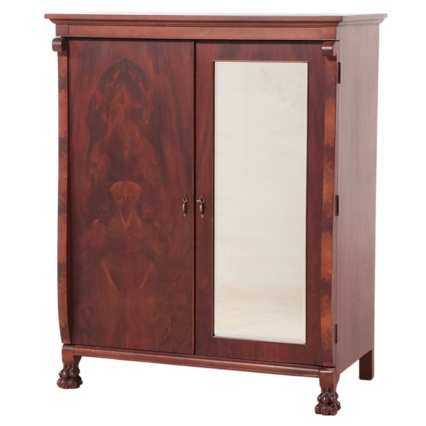 American Empire Revival Flame Mahogany Chifferobe, Early 20th Century