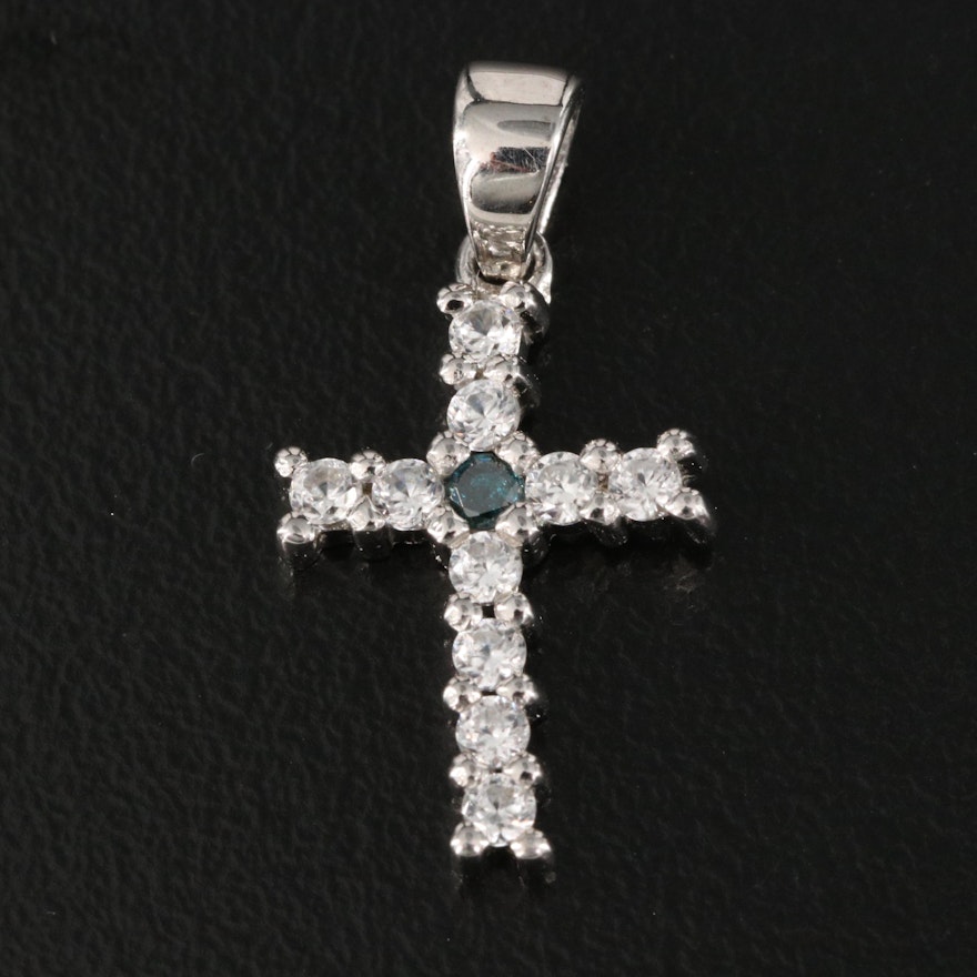 Sterling Silver Diamond and Zircon Cross Pendant