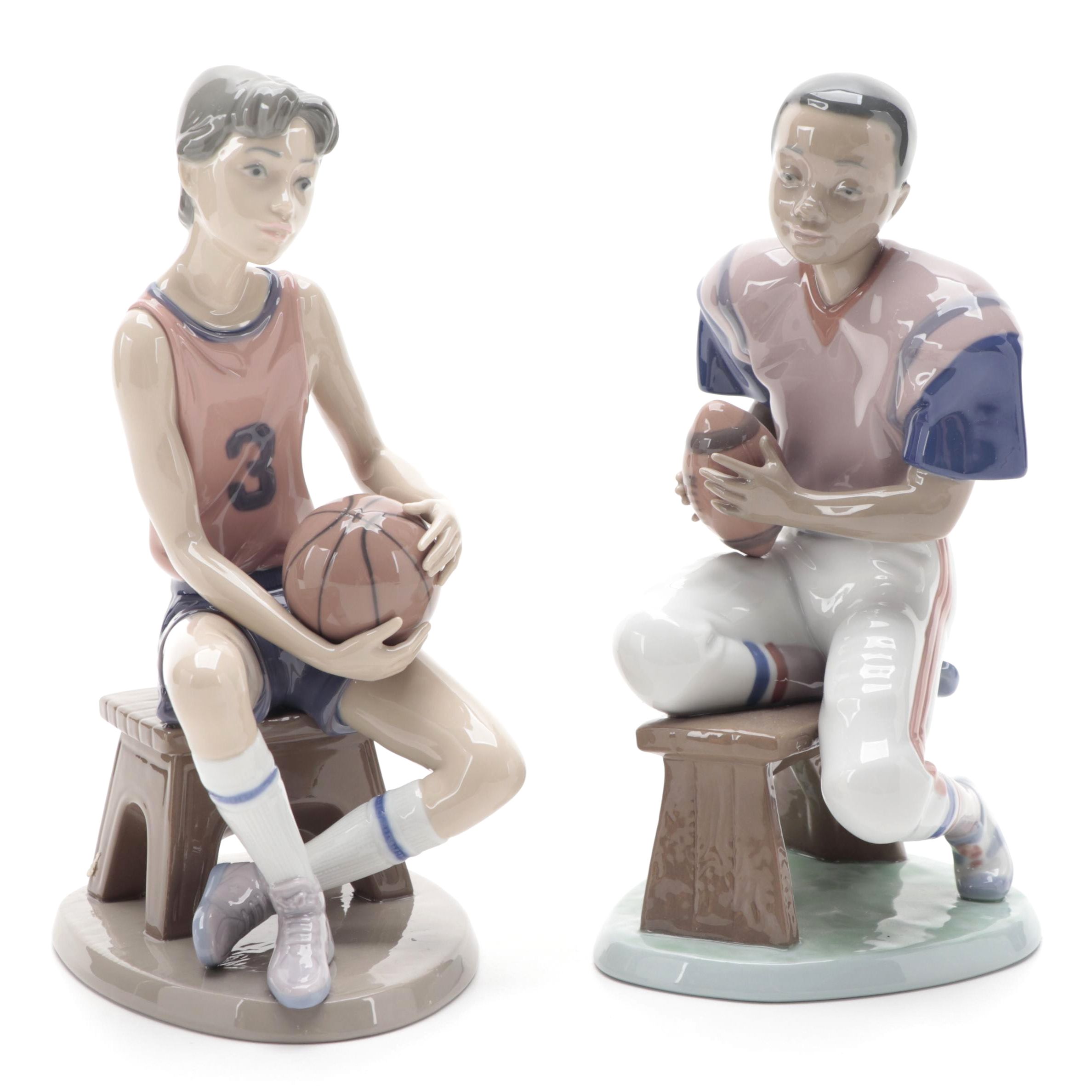Lladró "Basketball Player" and "Football Star" Porcelain Figurines, 1993