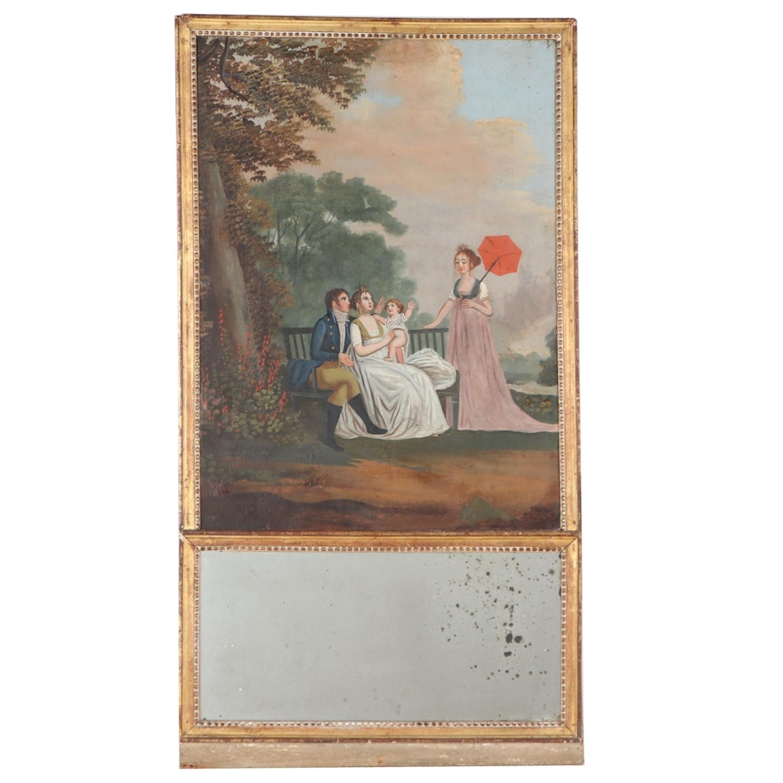 Trumeau Mirror With Figurative Oil Painting, 19th Century