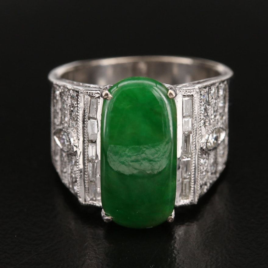 18K Jadeite and Diamond Tapered Ring