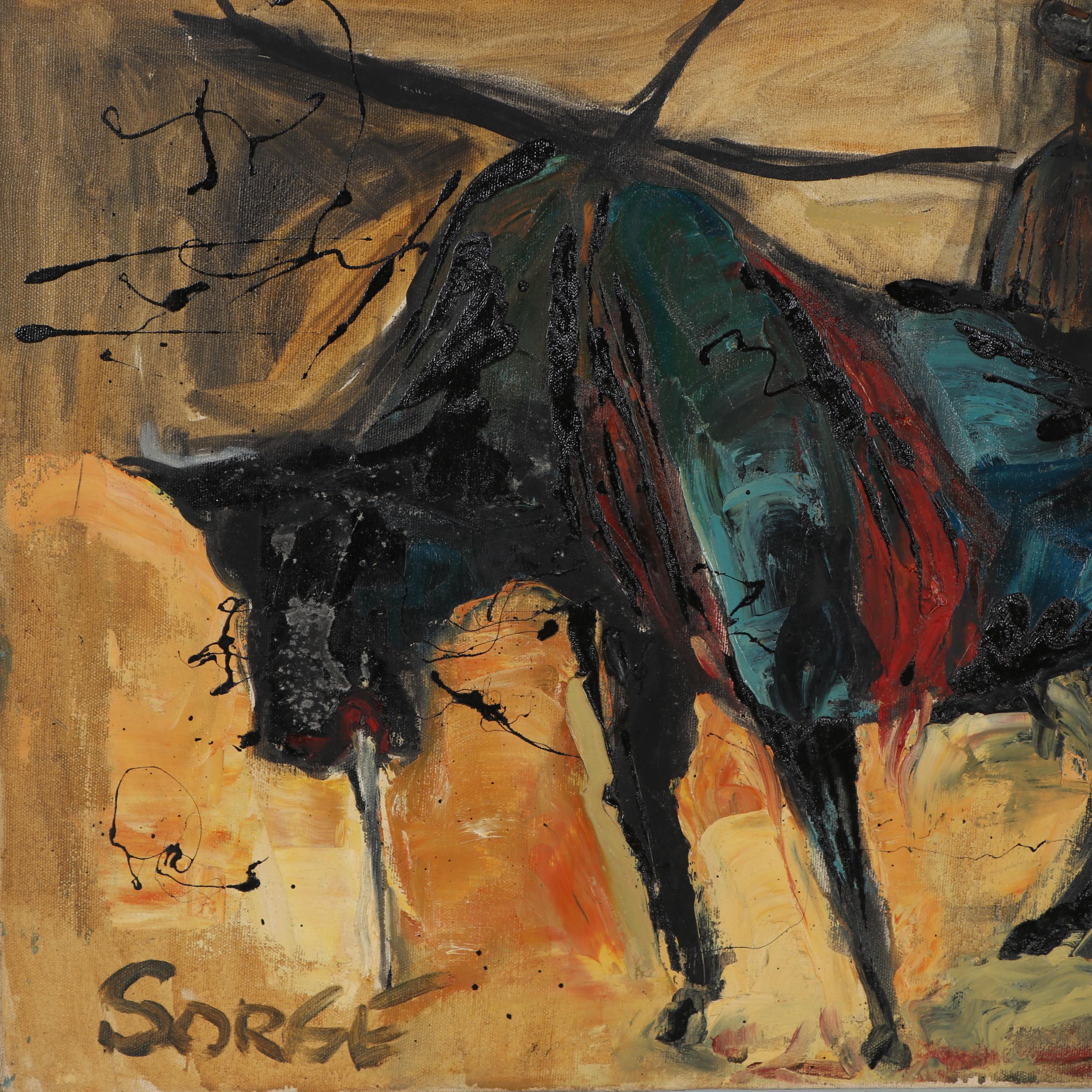 Walter Sorge Stylized Oil Painting of a Bull, Circa 1955