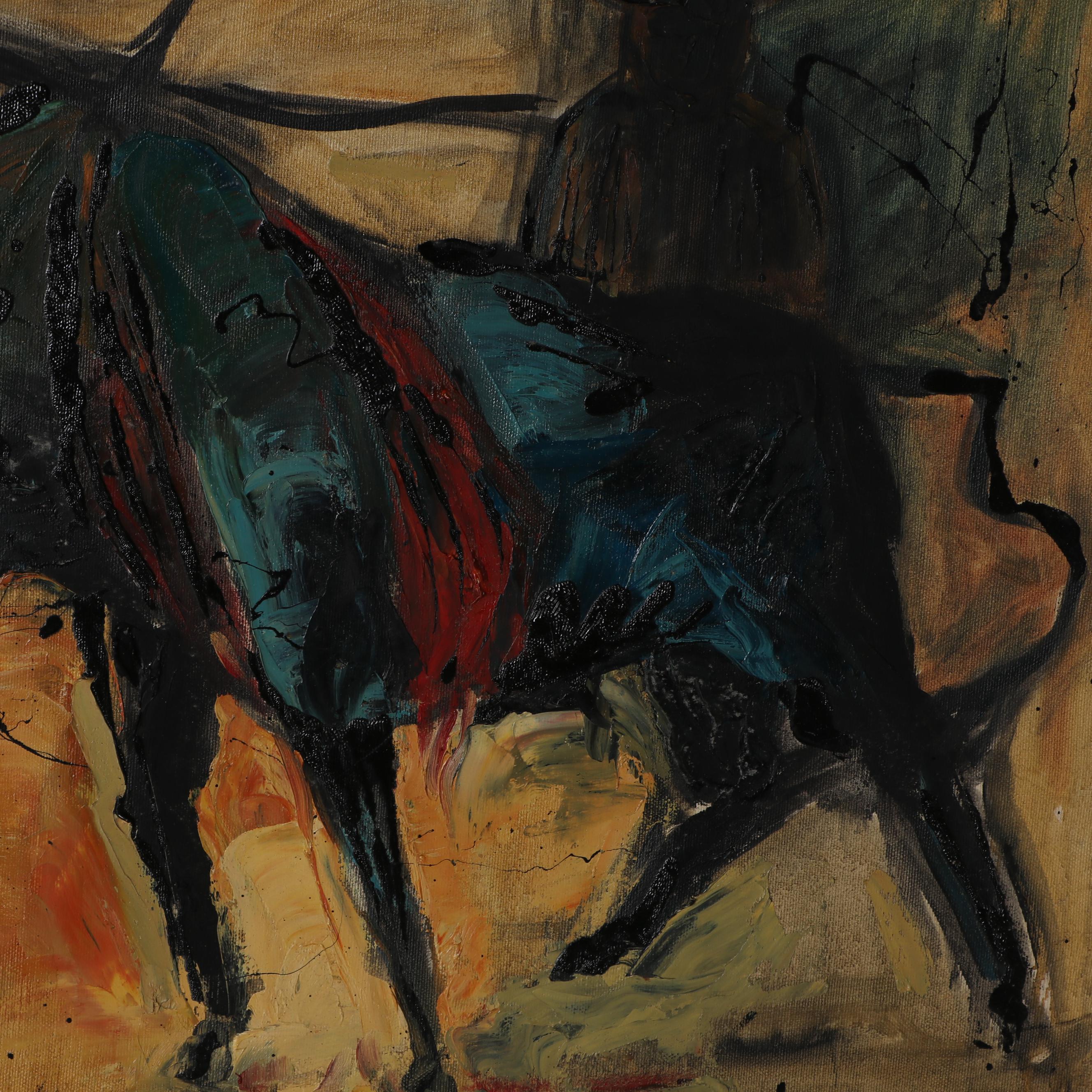 Walter Sorge Stylized Oil Painting of a Bull, Circa 1955