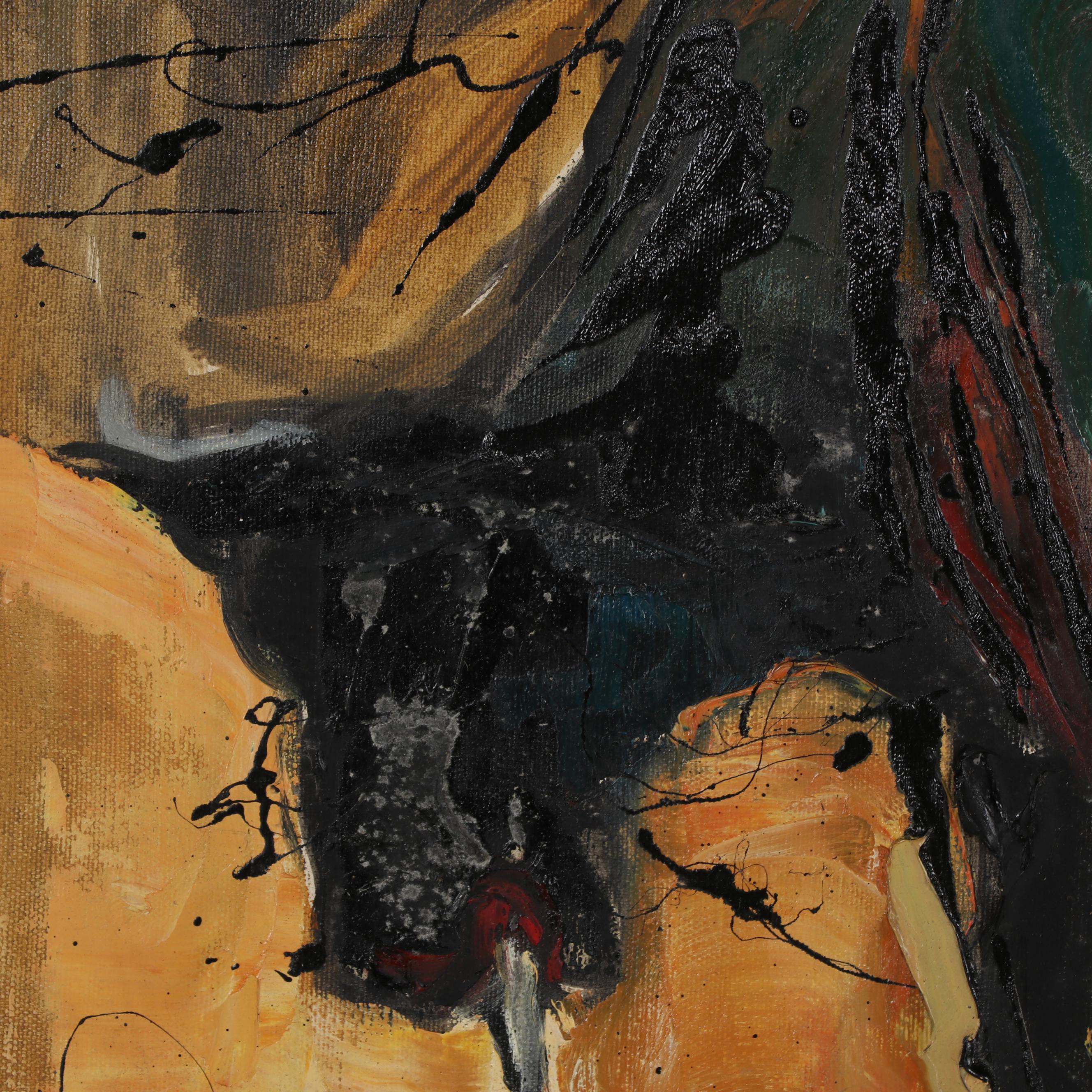 Walter Sorge Stylized Oil Painting of a Bull, Circa 1955
