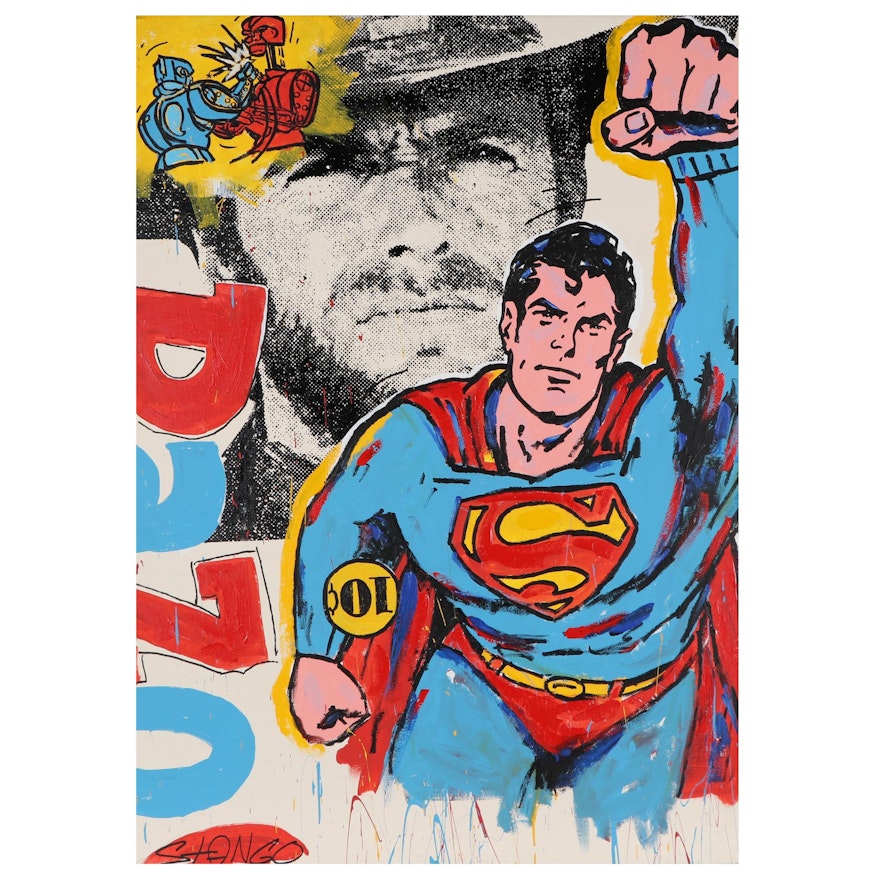 John Stango Large-Scale Pop Art Mixed Media Painting "Superman Clint"