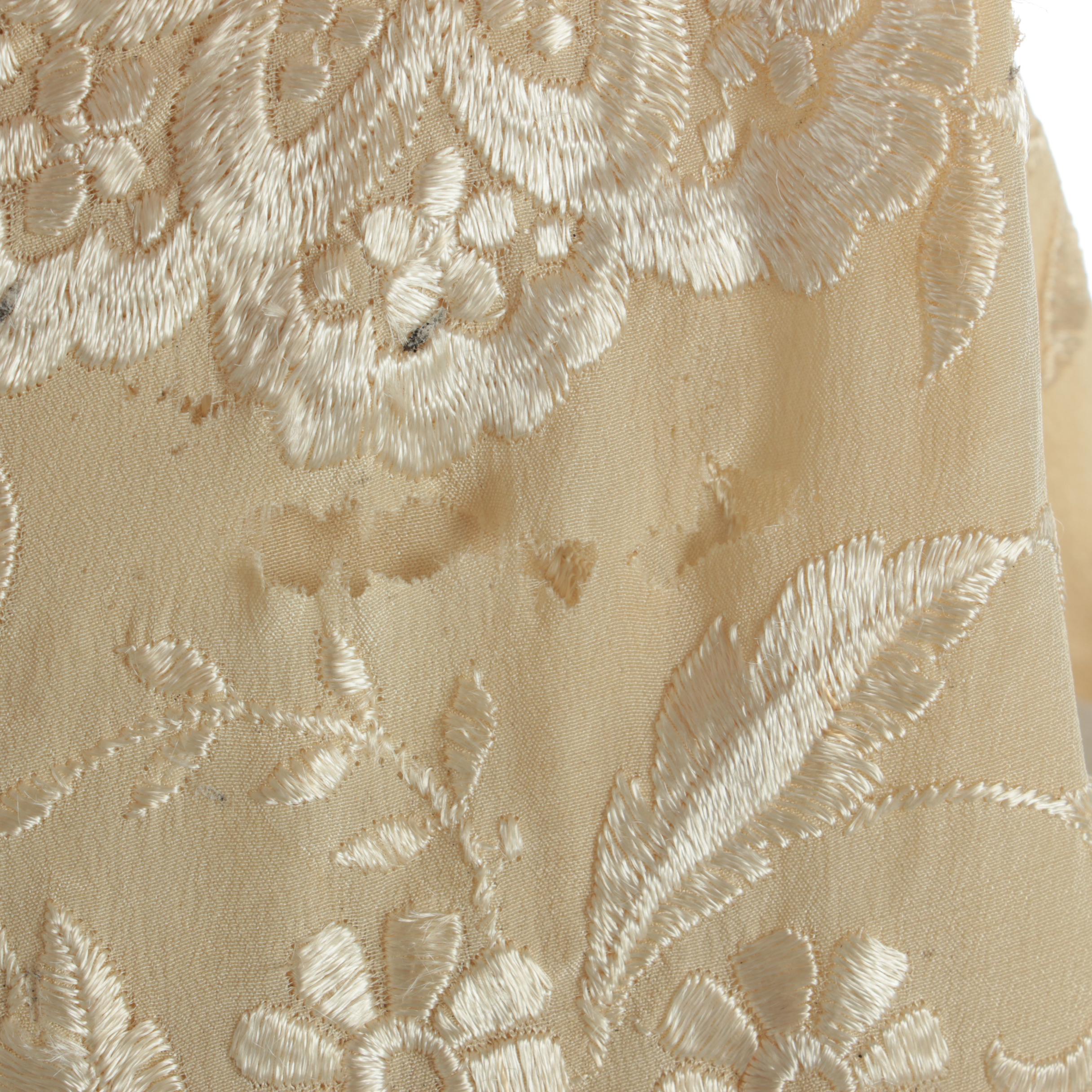 Silk Embroidered Piano Shawl in Florals with Hand-Knotted Macramé Fringe