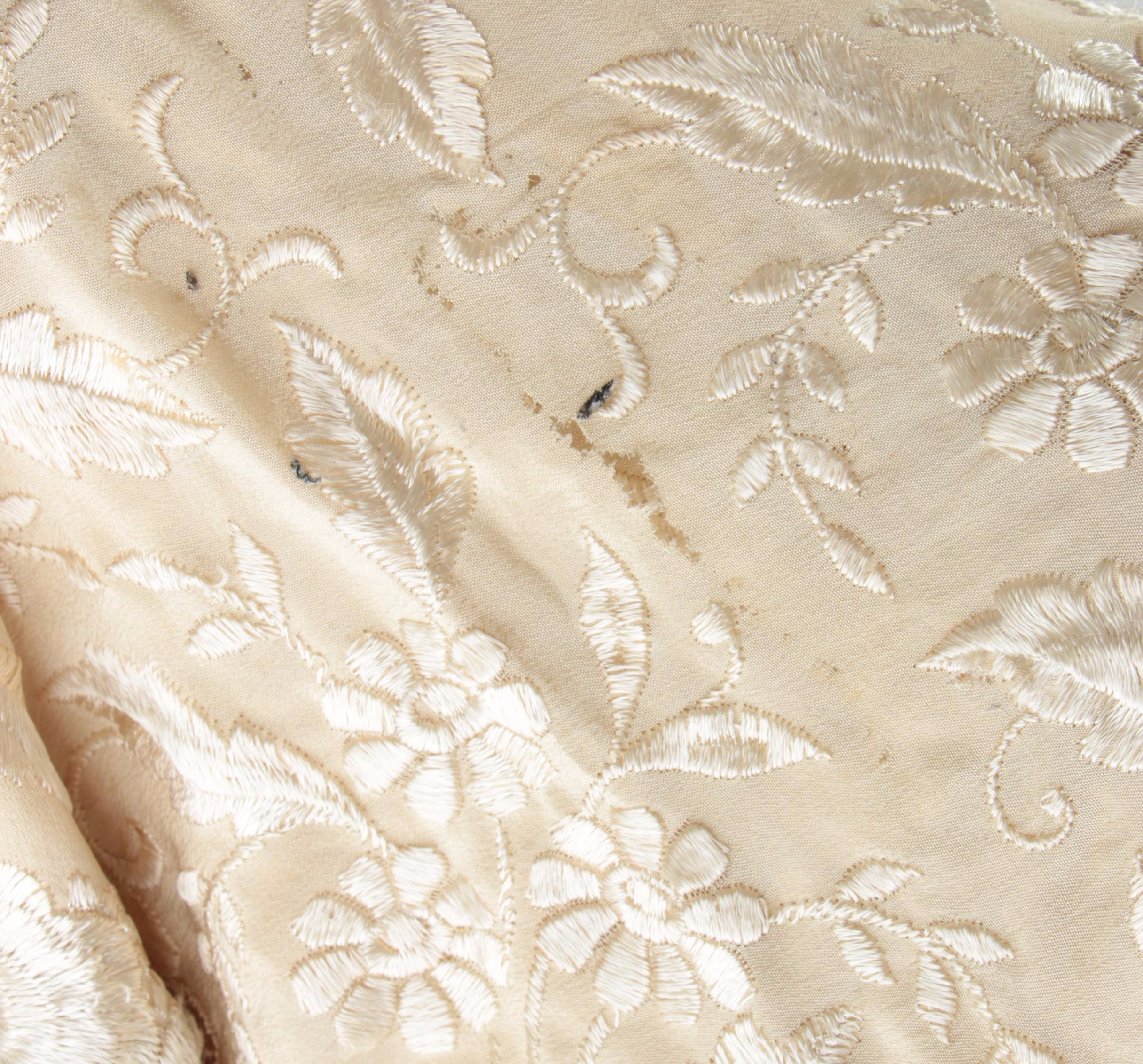 Silk Embroidered Piano Shawl in Florals with Hand-Knotted Macramé Fringe