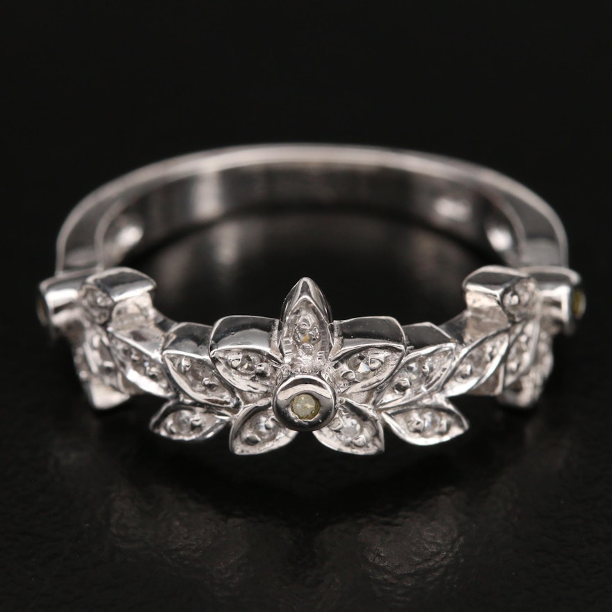 Sterling Diamond and Zircon Floral Ring