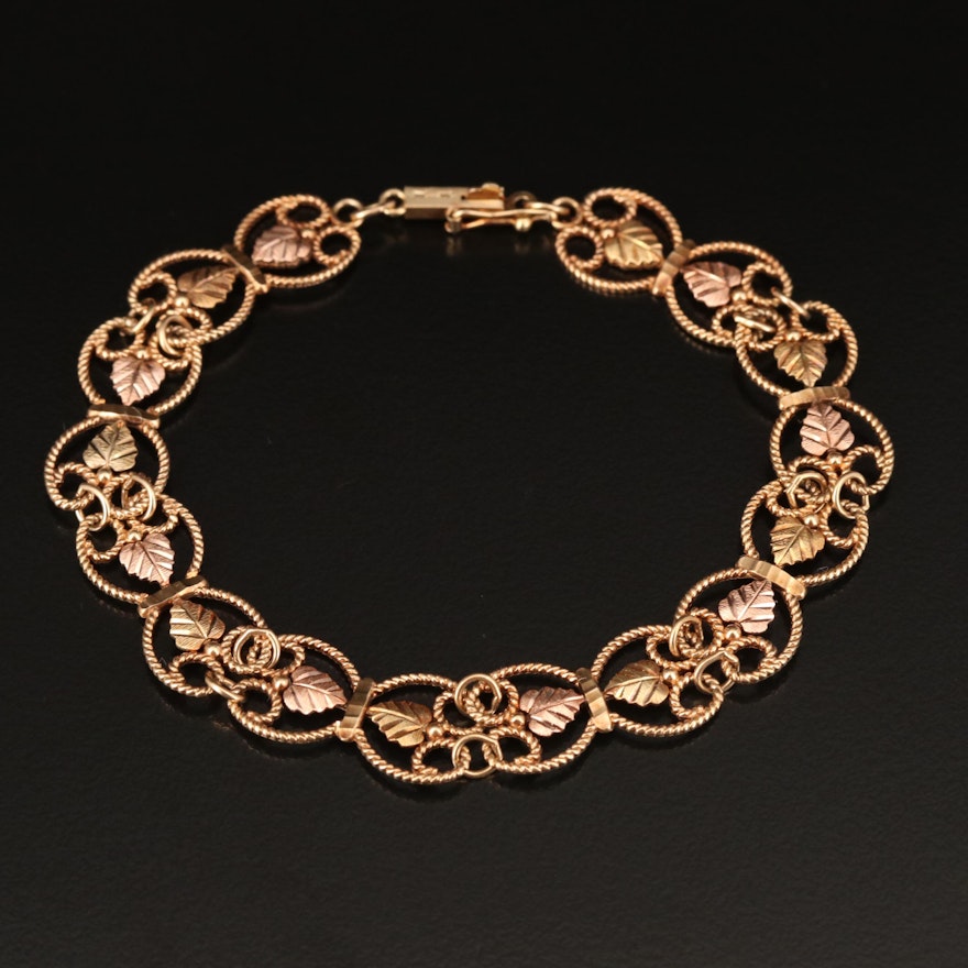 Coleman Black Hills Gold 10K Foliate Bracelet with Green and Rose Gold Accent