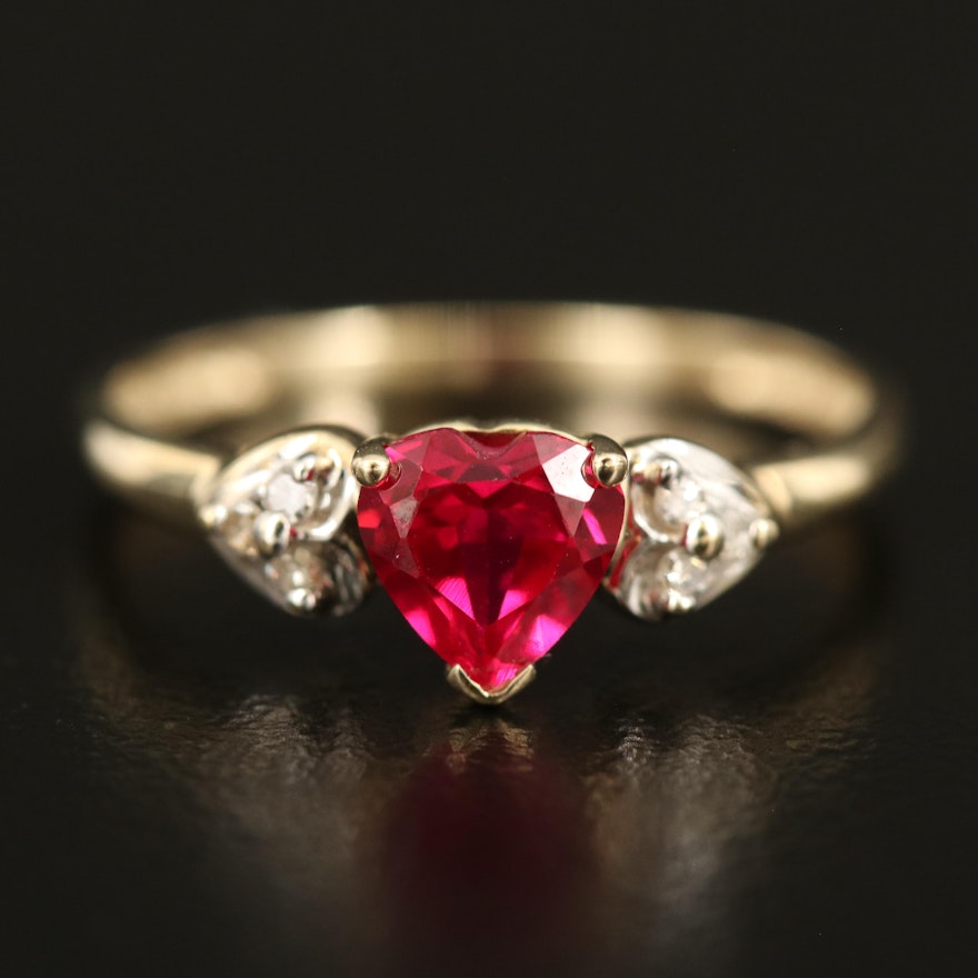 10K Cubic Zirconia and Diamond Heart Ring