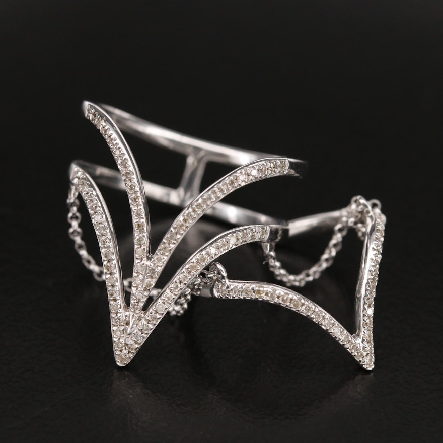 14K 0.30 CTW Diamond Double Chain Chevron Ring