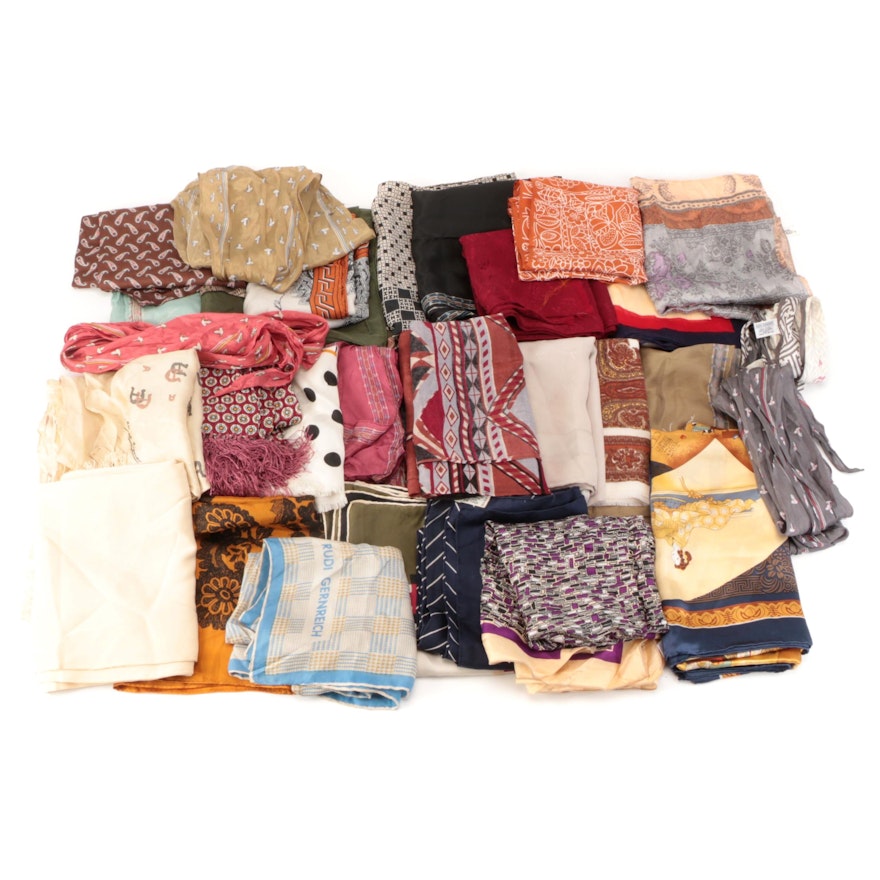 Halston, Perry Ellis, Jean Patou, Bill Blass, Anne Klein, and Other Silk Scarves