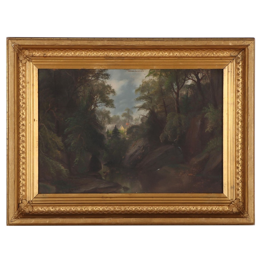 Daniel Charles Grose Landscape Oil Painting of Dense Forest, Late 19th Century