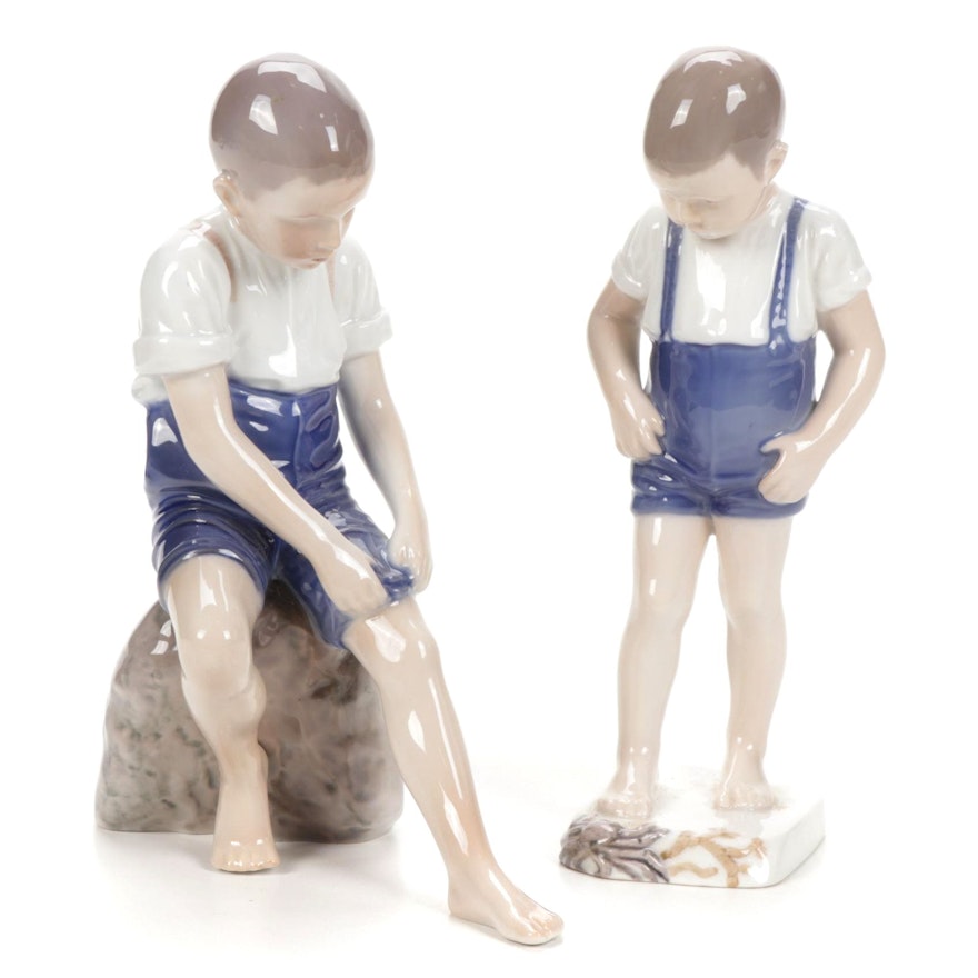 Bing & Grøndahl "Boy With Crab" and "Padding About" Porcelain Figurines