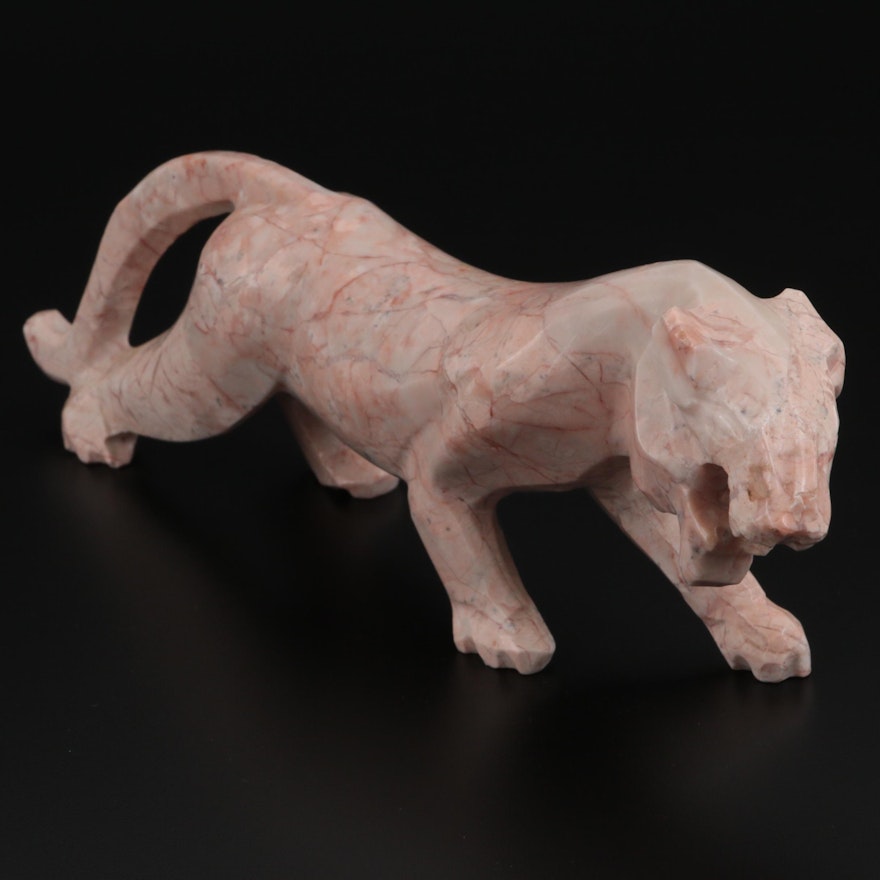 Carved Calcite Marble Jaguar Figurine