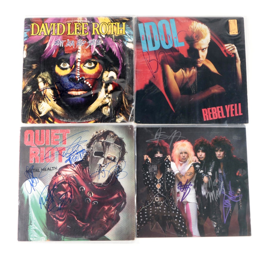 Mötley Crüe, David Lee Roth, Quiet Riot, Billy Idol Signed Vinyl LP Records