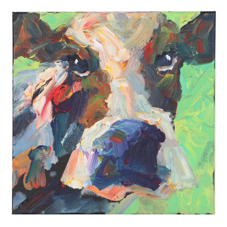 Elle Raines Cow Portrait Acrylic Painting