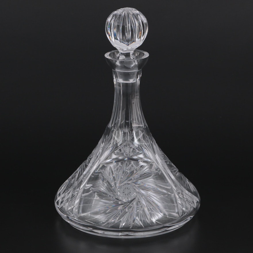 American Brilliant Style Cut Glass Whirling Hobstar Decanter and Stopper