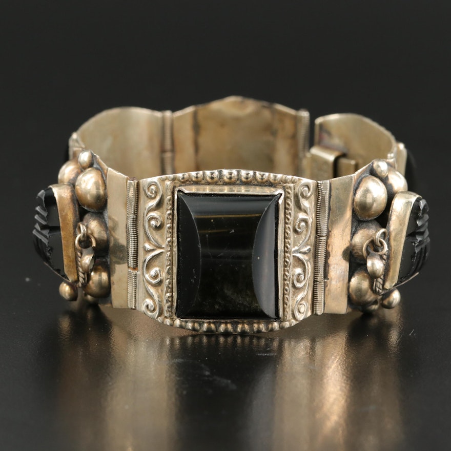 Mexican Sterling Sheen Obsidian Panel Bracelet
