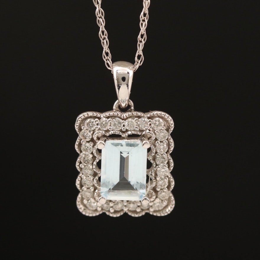 14K Aquamarine and Diamond Pendant Necklace