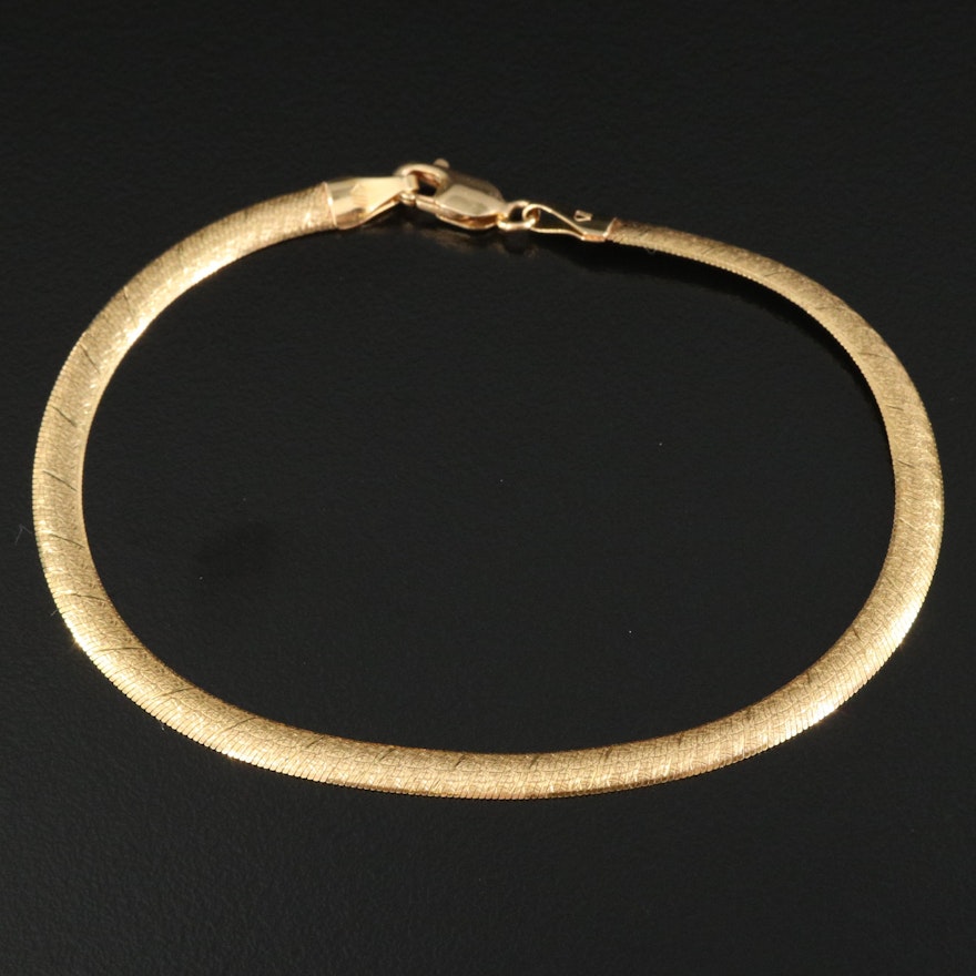 14K Italian Textured Herringbone Chain Bracelet