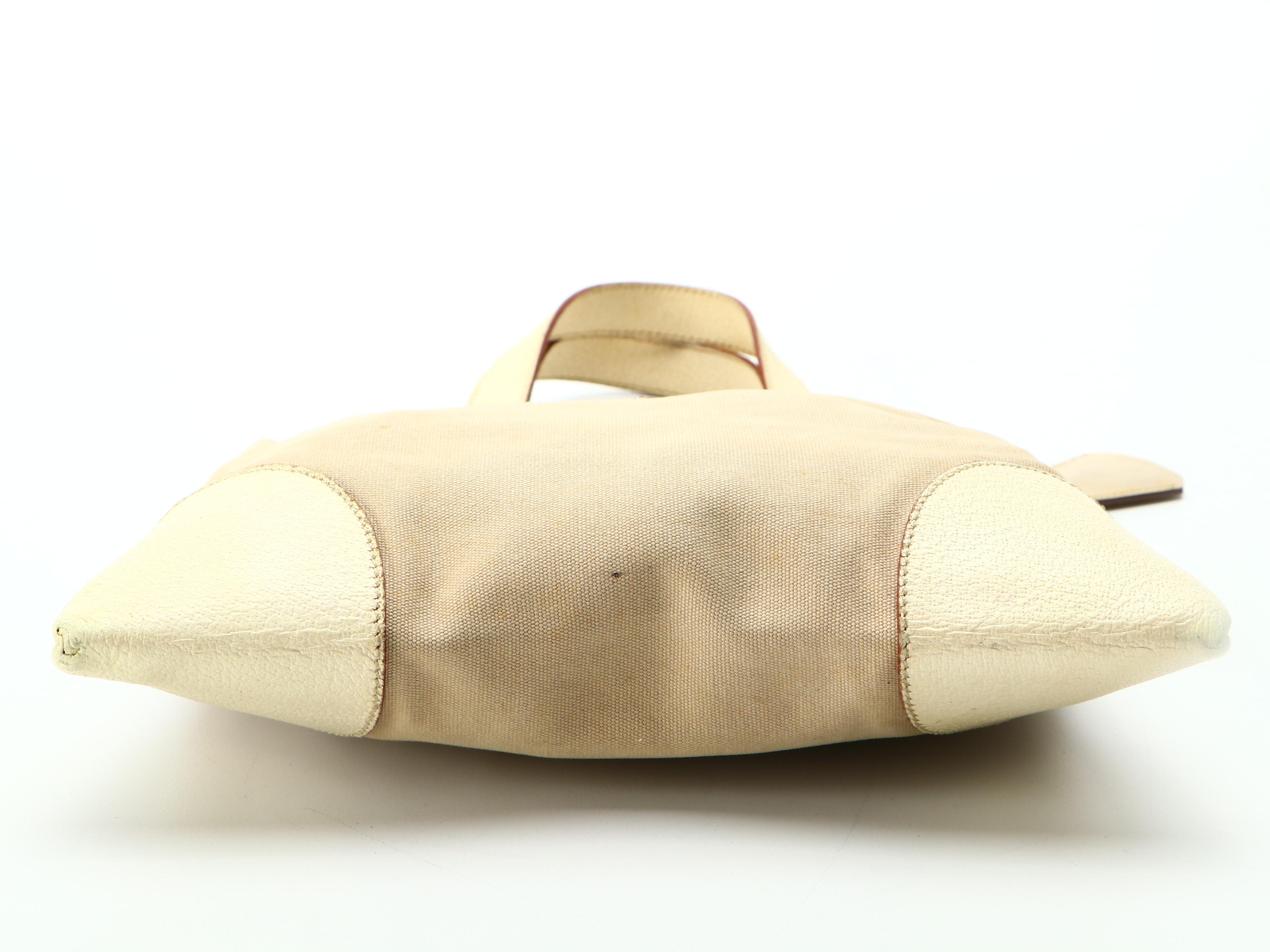 Prada Canvas Tote with Ivory Grained Leather