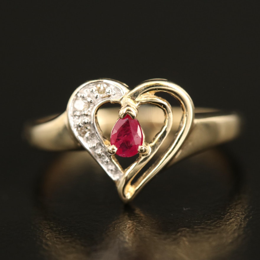 10K Ruby and Diamond Heart Ring