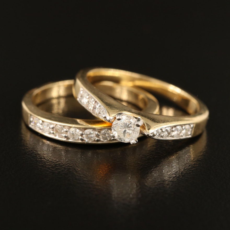14K Ring Set with 0.30 CT Center and 0.45 CTW Side Diamonds