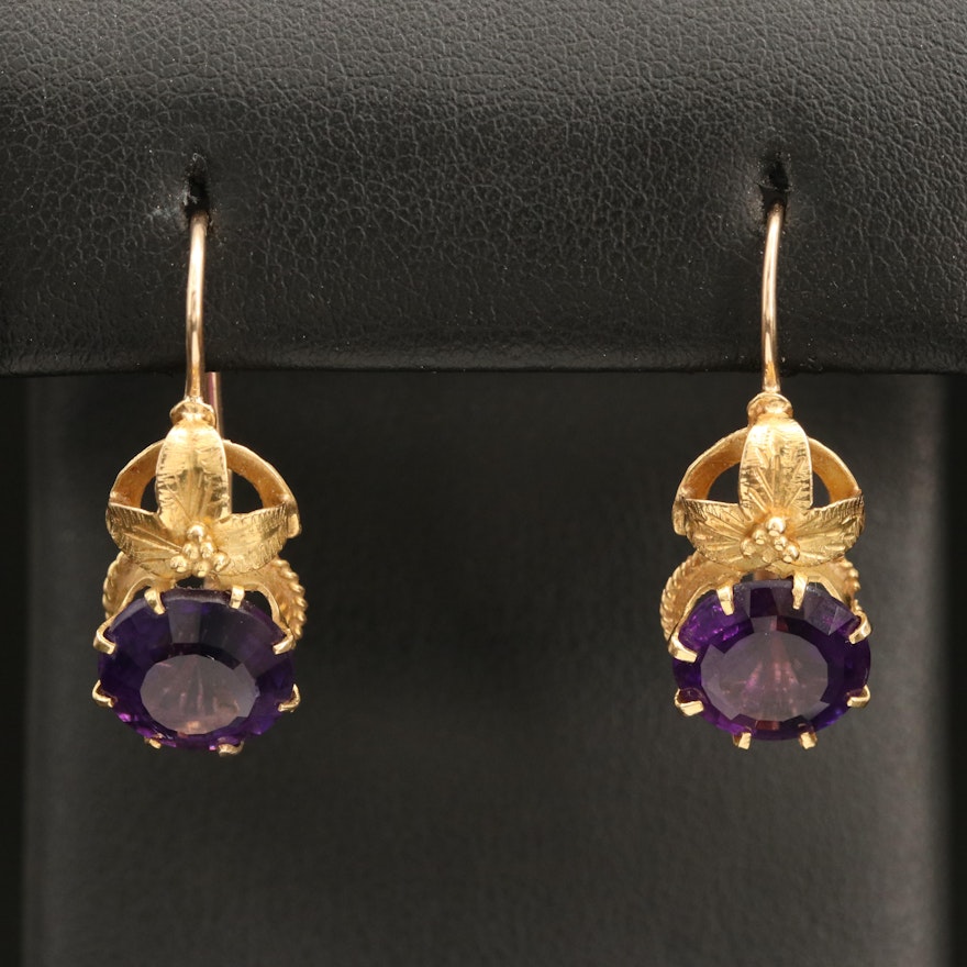 14K Amethyst Floral Earrings