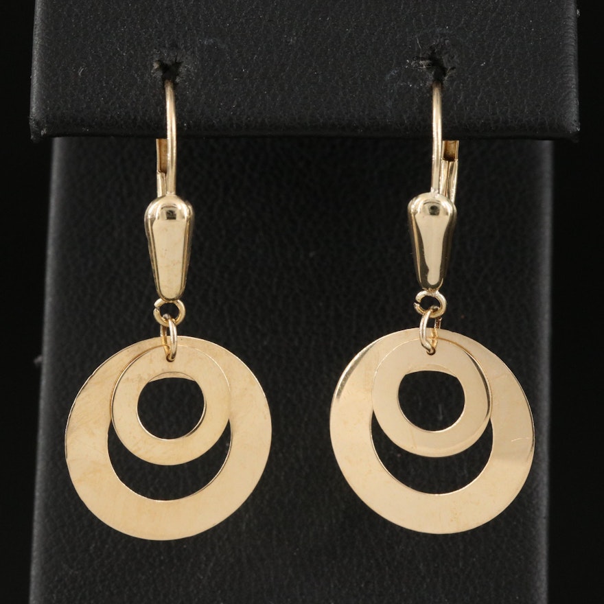 14K Double Circle Drop Earrings