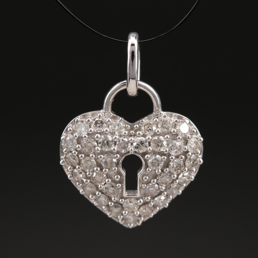14K 0.55 CTW Pavé Diamond Heart Lock Pendant