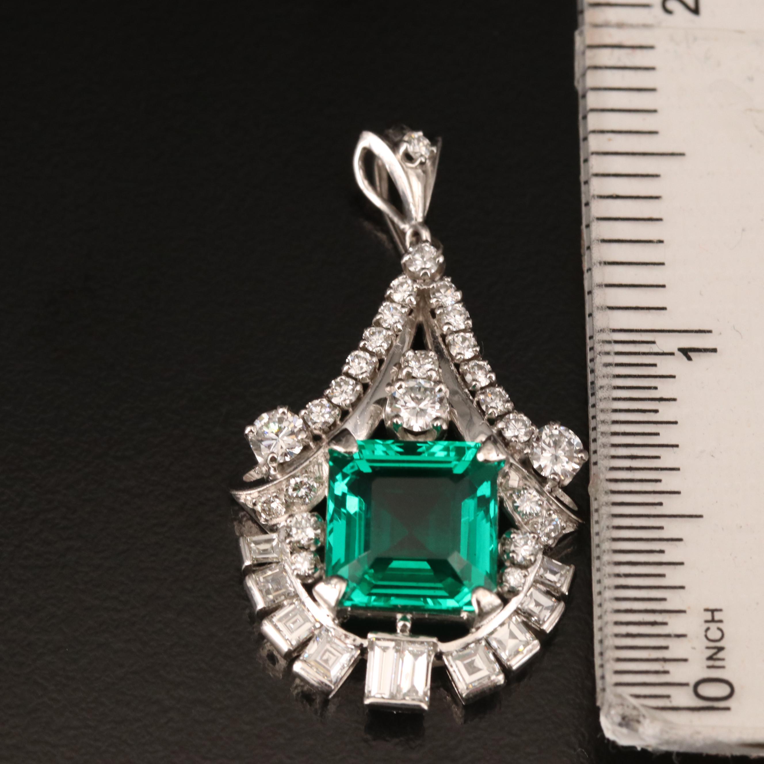 1950s Platinum Emerald and 1.82 CTW Diamond Pendant