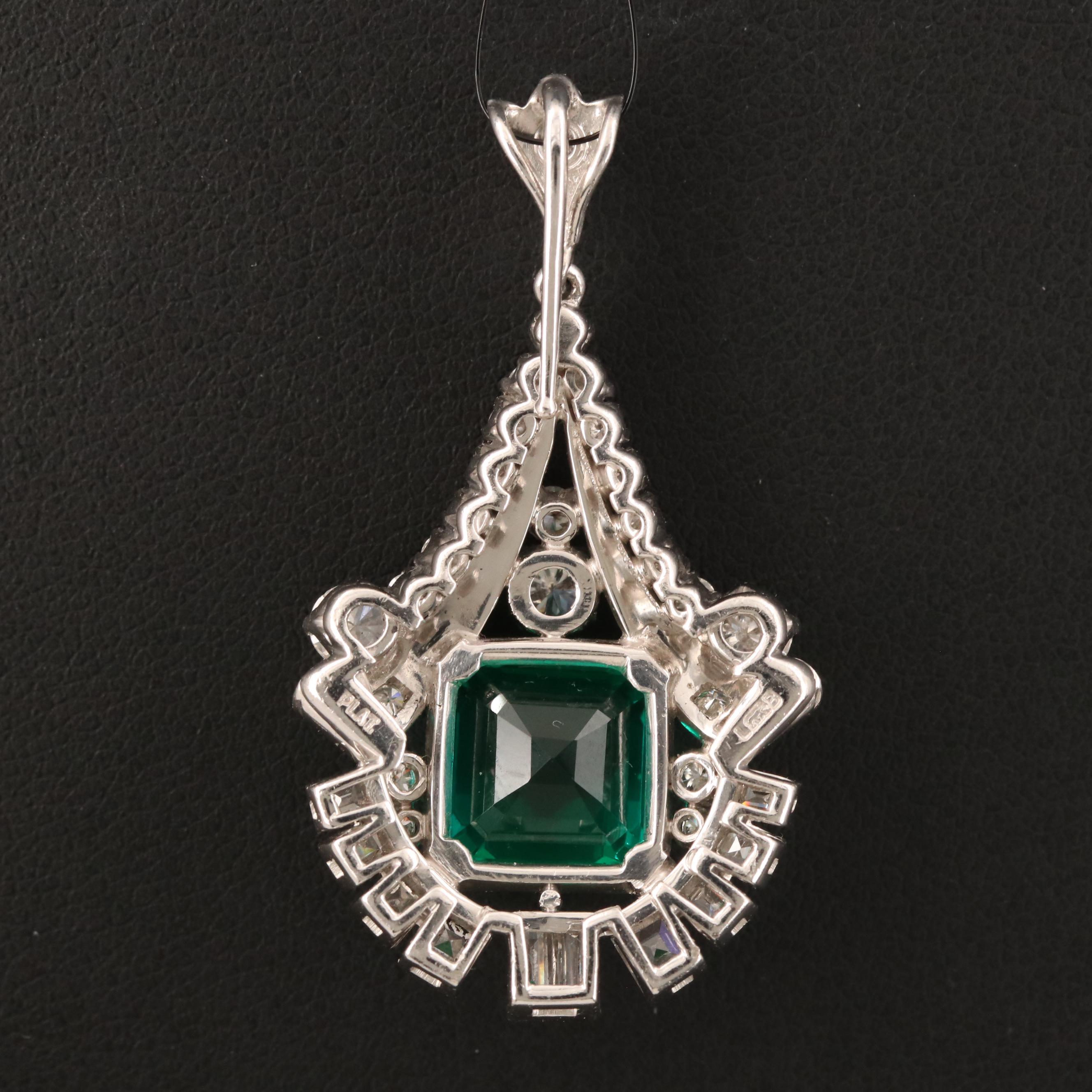 1950s Platinum Emerald and 1.82 CTW Diamond Pendant