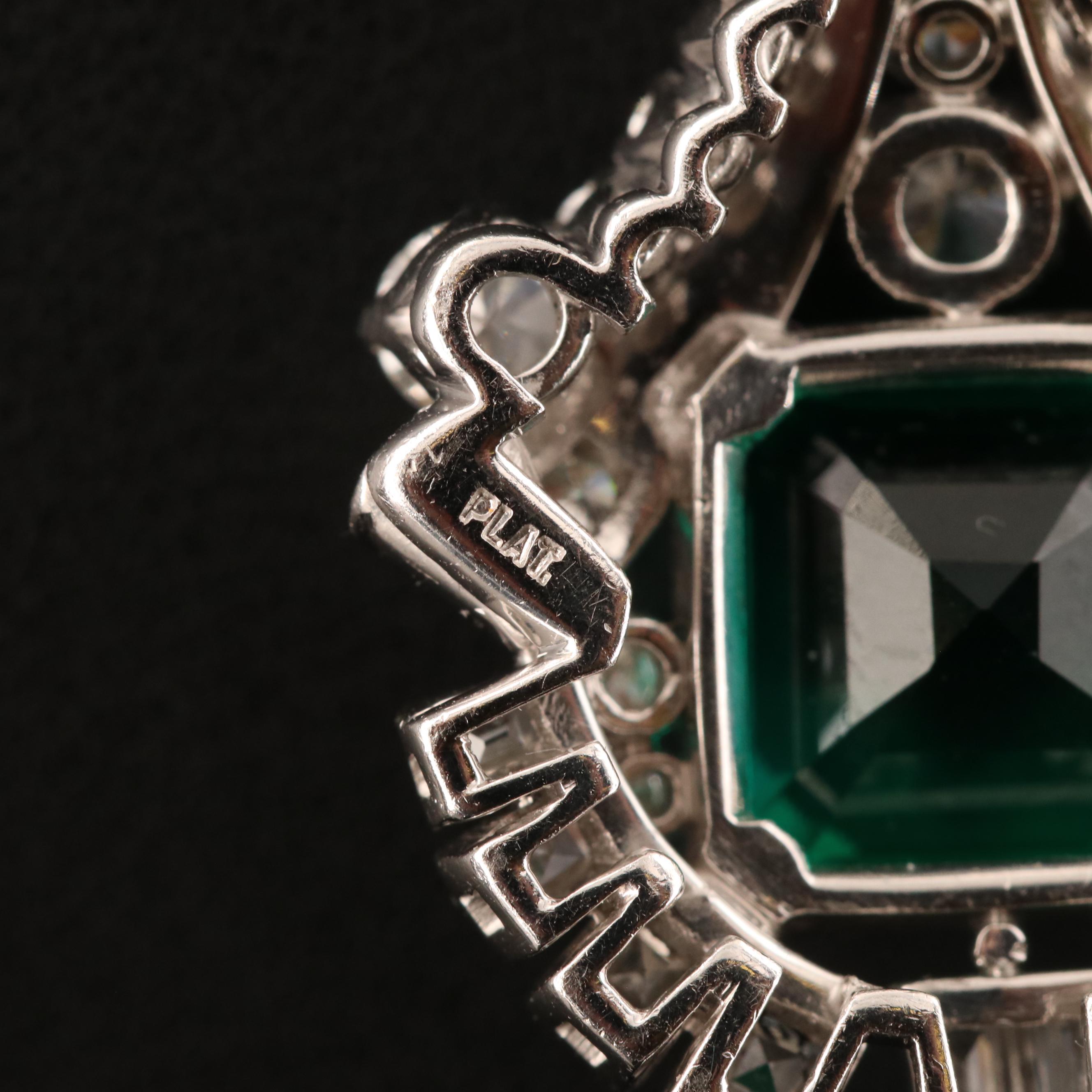 1950s Platinum Emerald and 1.82 CTW Diamond Pendant