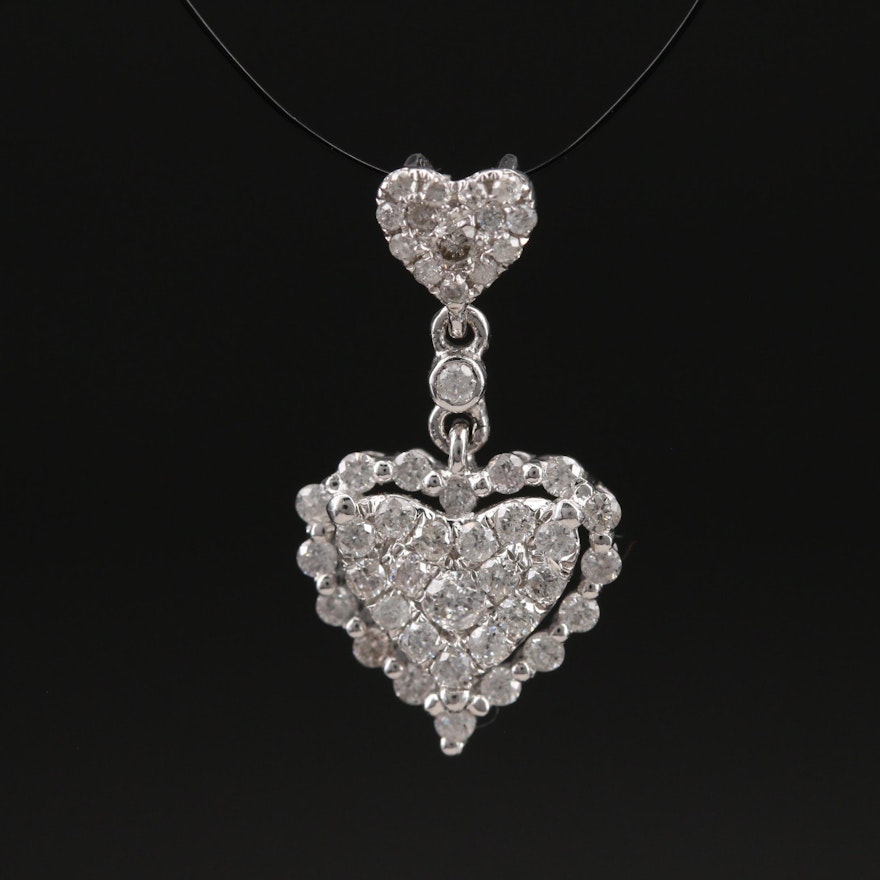 14K 0.42 CTW Pavé Diamond Heart Pendant